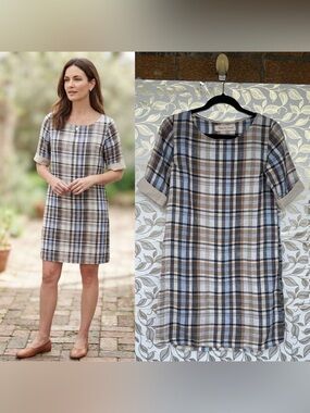 Pyne & Smith Vintage Plaid Linen Tunic Dress xtra small Lagenlook